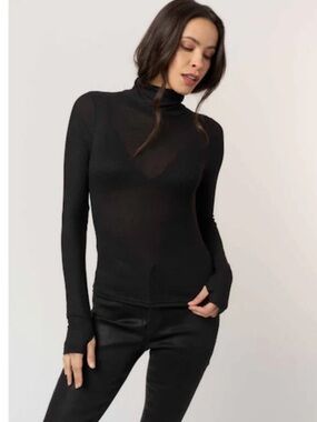 Project Social T “Olive Long Sleeve Rib Turtleneck Top” in Black Size Large NWT